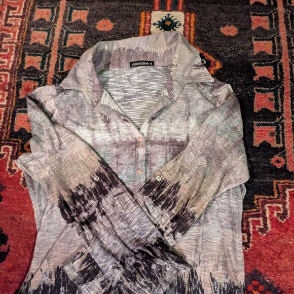 David Cline gray/black/taupe "Storm" button down mini dress/tunic size S - Picture 3 of 10
